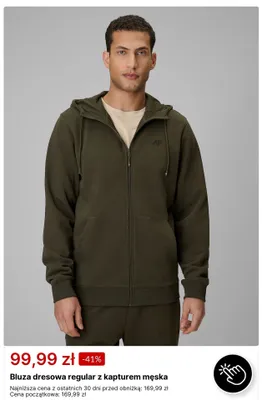 Bluza dresowa regular z kapturem męska 4F promocja w 4F