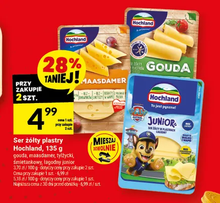 Ser żółty w plastrach Hochland łagodny junior promocja w Twój Market