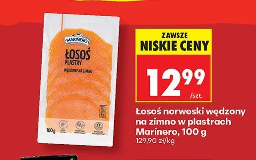 Łosoś norweski wędzony na zimno w plastrach Marinero promocja w Biedronka