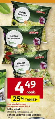 Miks sałat 150-170 g, różne rodzaje, lub sałata lodowa cięta Eisberg promocja w Auchan