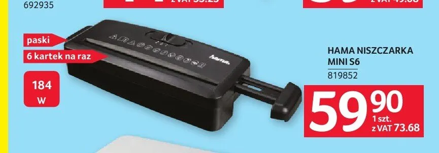 Niszczarka Hama Mini S6 promocja w Selgros
