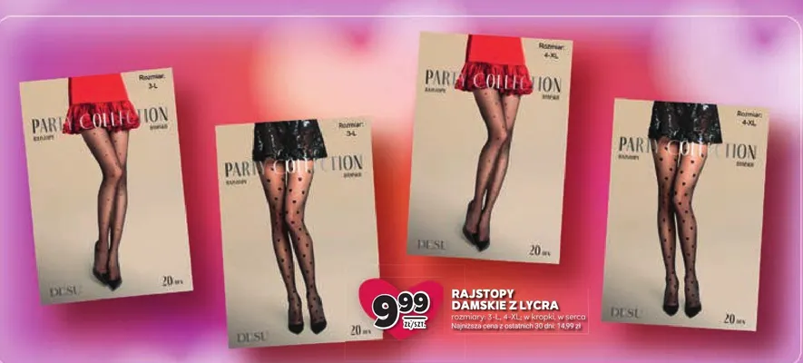 Rajstopy damskie z lycra rozmiary S-XL, różne wzory w serca promocja w Stokrotka