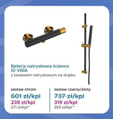 Bateria natryskowa ścienna IO Vida z zestawem natryskowym na drążku zestaw czarny/złoty promocja w Blu Salony Łazienek