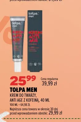 Krem do twarzy Anti Age z kofeiną Tołpa Men promocja w Drogerie Natura