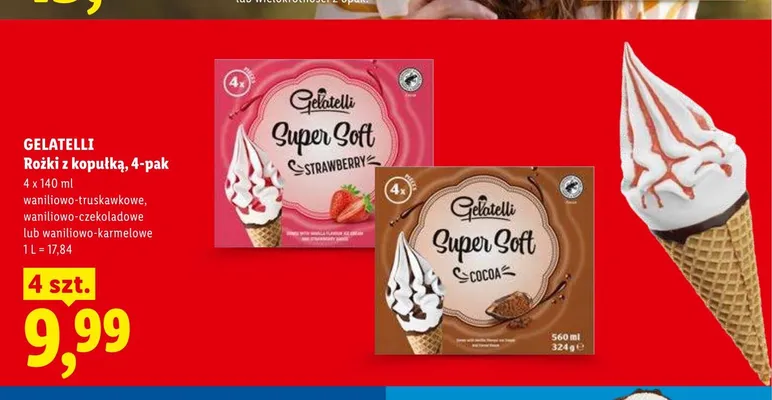 Rożki z kopułką Gelatelli waniliowo-karmelowe 4-pak 140ml promocja w Lidl