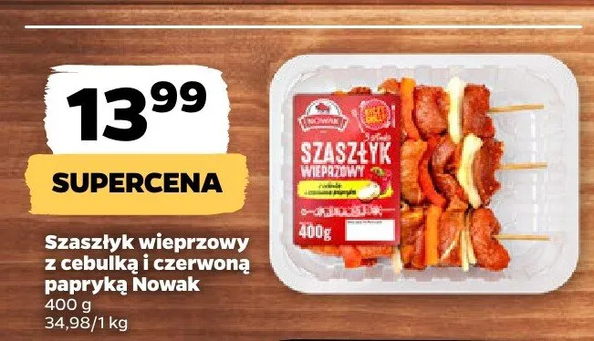 Szaszłyk wieprzowy z cebulką i czerwoną papryką Nowak promocja w Netto