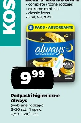 Podpaski higieniczne Always Ultra Night promocja w Netto
