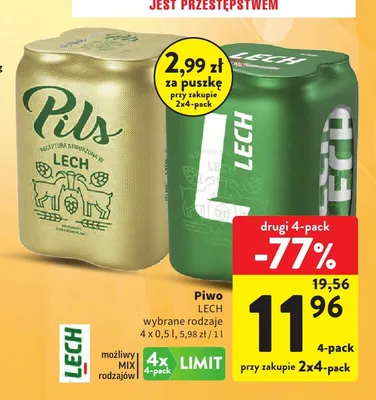 Piwo Lech Premium 4-pak promocja w Intermarche