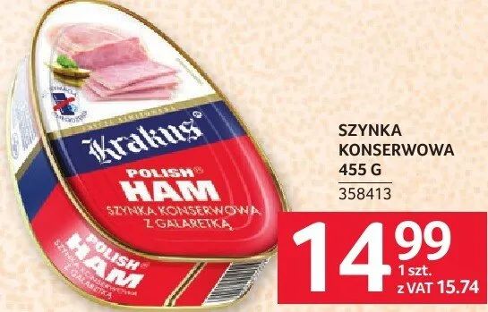 Szynka konserwowa Krakus 455 g promocja w Selgros