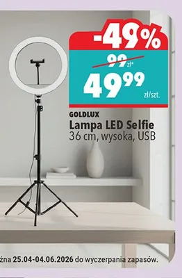 Lampa LED Selfie GOLDLUX 36cm wysoka USB promocja w Biedronka