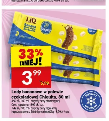 Lody bananowe w polewie czekoladowej Chiquita LiQ promocja w Twój Market