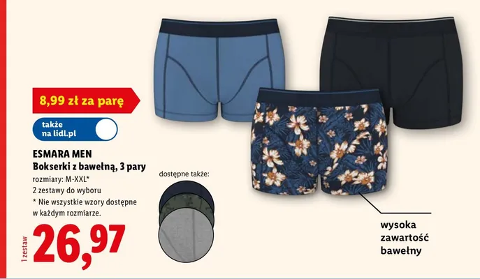 Bokserki z bawełną Esmara Men 3-pak promocja w Lidl