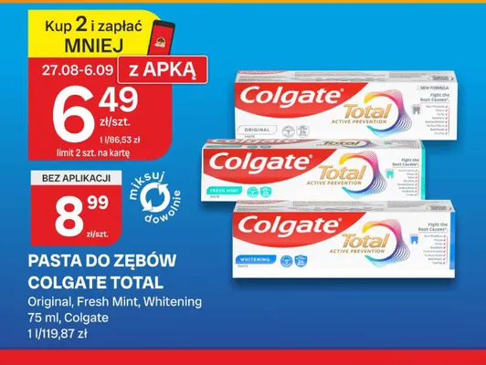Pasta do zębów Colgate Total Original promocja w Chorten