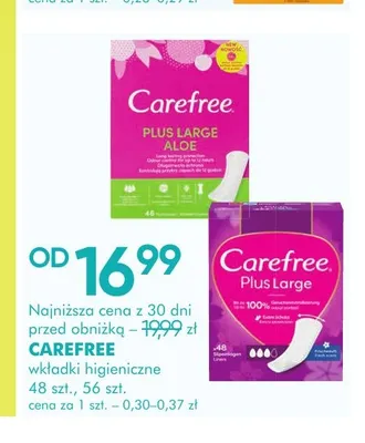 Wkładki higieniczne Plus Large Aloe Carefree promocja w Super-Pharm