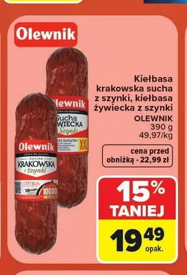 Kiełbasa żywiecka z szynki Olewnik promocja w Carrefour