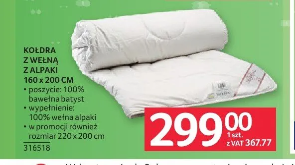 Kołdra z wełną z alpaki 160x200 cm promocja w Selgros