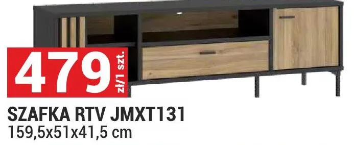 Szafka RTV JMXT131 159,5x51x41,5cm dąb mauvella/czarny System Figila promocja w Merkury Market