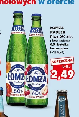 Piwo bezalkoholowe Łomża Radler Brzoskwinia & Kokos promocja w Kaufland