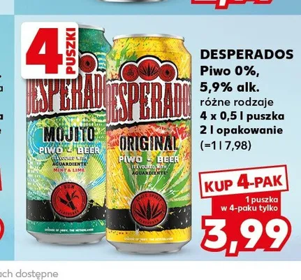 Piwo bezalkoholowe Desperados Mojito 0% 4-pak 500ml promocja w Kaufland