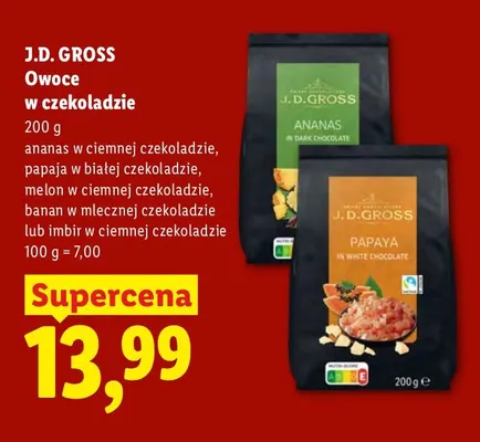 Owoce w czekoladzie ananas w ciemnej czekoladzie J.D. Gross promocja w Lidl