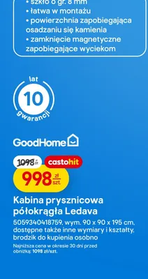 Kabina prysznicowa półokrągła Ledava promocja w Castorama