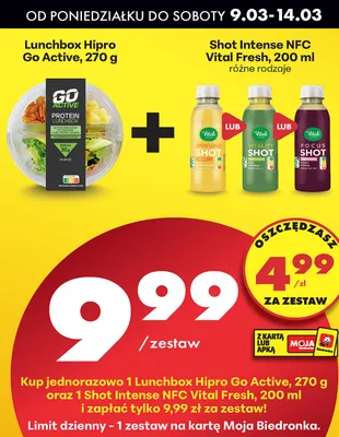 Zestaw: Lunchbox Hipro Go Active + Shot Intense NFC Vital Fresh promocja w Biedronka