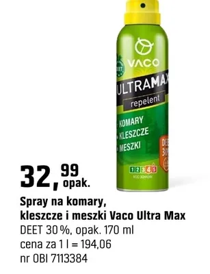 Spray na komary, kleszcze i meszki Vaco Ultra Max DEET 30% promocja w OBI
