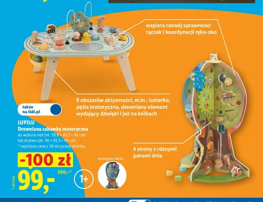 Drewniana zabawka motoryczna stół Lupilu promocja w Lidl
