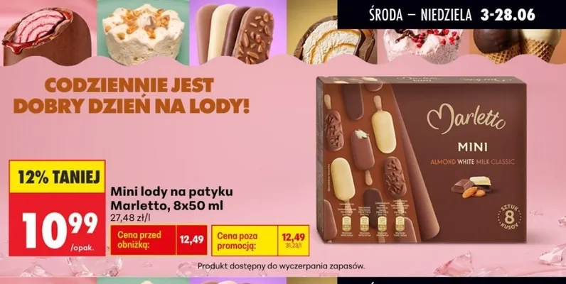 Mini lody na patyku Marletto promocja w Biedronka