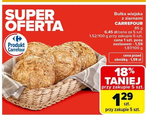 Bułka wiejska z ziarnami promocja w Carrefour Market