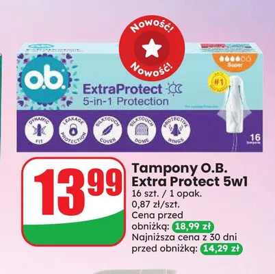 Tampony O.B. ExtraProtect 5w1 16-pak promocja w Dino