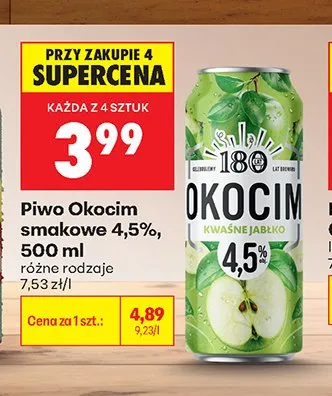 Piwo Okocim smakowe 4,5% Kwaśne Jabłko promocja w Biedronka