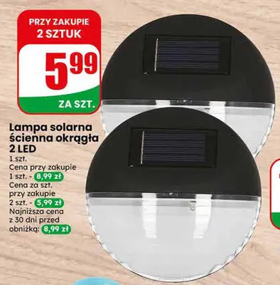 Lampa solarna ścienna okrągła 2 LED promocja w Dino