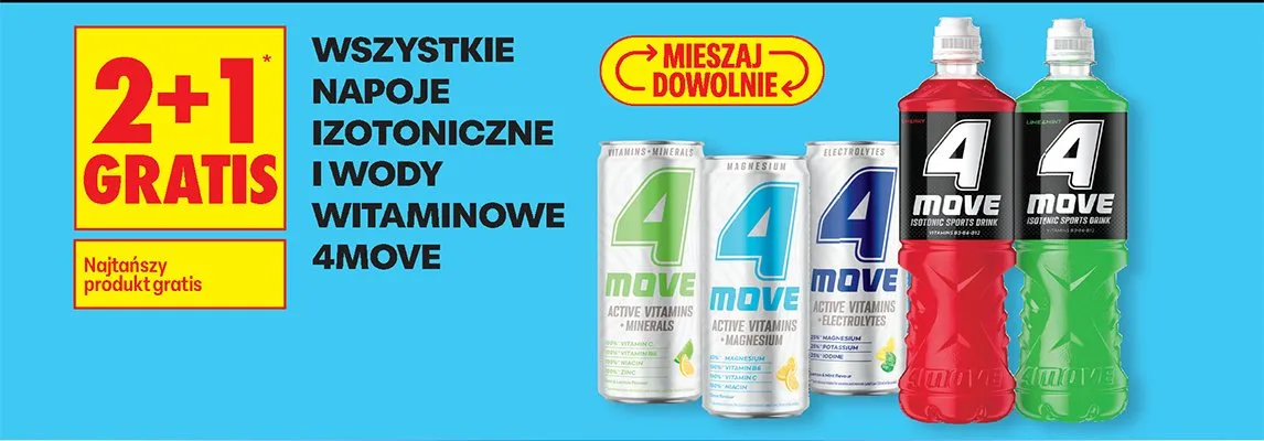 Napoje izotoniczne i wody witaminowe 2+1 4Move GRATIS promocja w Biedronka