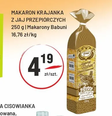 Makaron krajanka z jaj przepiórczych Makarony Babuni promocja w Sedal