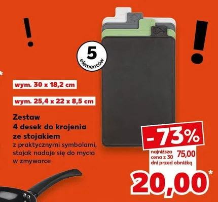 Zestaw 4 desek do krojenia ze stojakiem z praktycznymi symbolami, stojak nadaje się do mycia w zmywarce promocja w Kaufland