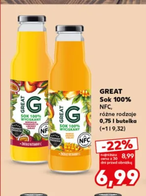 Sok NFC mango marakuja jabłko Great 100% promocja w Kaufland