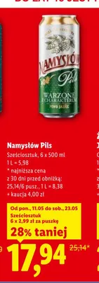 Piwo Namysłów Pils 6-pak 500ml promocja w Lidl