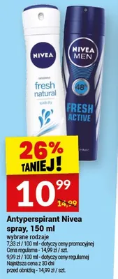 Antyperspirant Nivea Men Fresh Active spray promocja w Twój Market