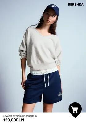 Sweter oversize z dekoltem Bershka promocja w Bershka