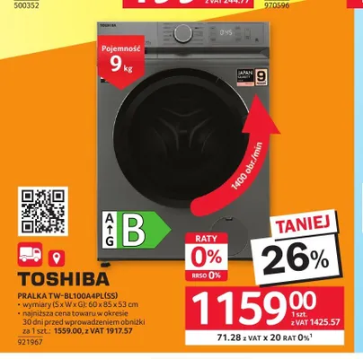 Pralka Toshiba TW-BL100A4PL(SS) promocja w Selgros