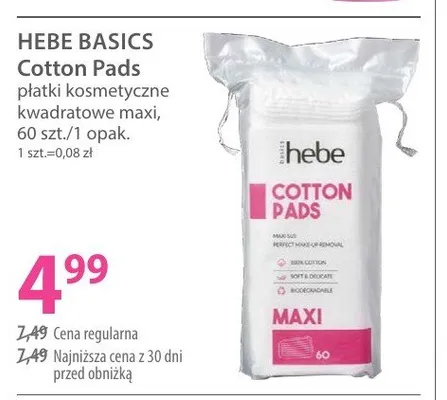 Płatki kosmetyczne kwadratowe Hebe Basics Cotton Pads Maxi promocja w Hebe