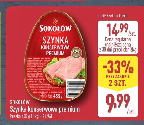 Szynka konserwowa premium Sokołów promocja w Aldi