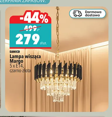 Lampa wisząca Margo 5xE14 czarno-złota Sanico promocja w Biedronka