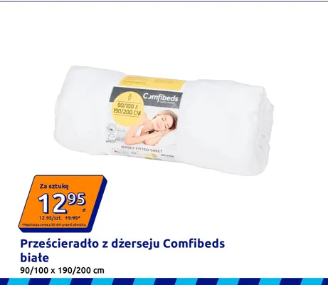 Prześcieradło z dżerseju Comfibeds białe 90/100x190/200 cm promocja w Action
