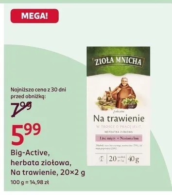 Herbata ziołowa Big-Active Na trawienie 20x2g promocja w Rossmann