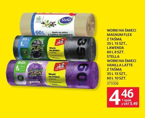 Worki na śmieci Stella Magnum Flex z taśmą lawenda 60 l promocja w Selgros