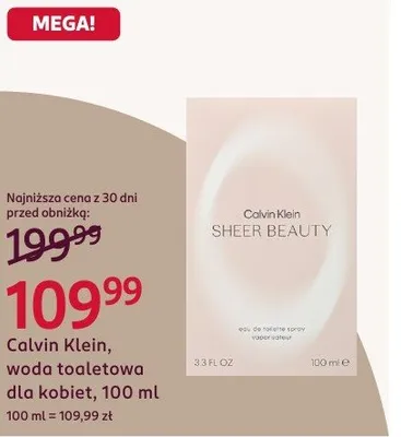Woda toaletowa dla kobiet Calvin Klein Sheer Beauty promocja w Rossmann