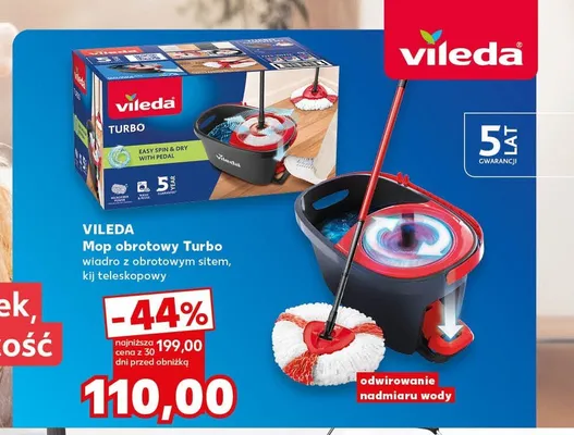 Mop obrotowy Vileda Turbo wiadro z obrotowym sitem, kij teleskopowy promocja w Kaufland