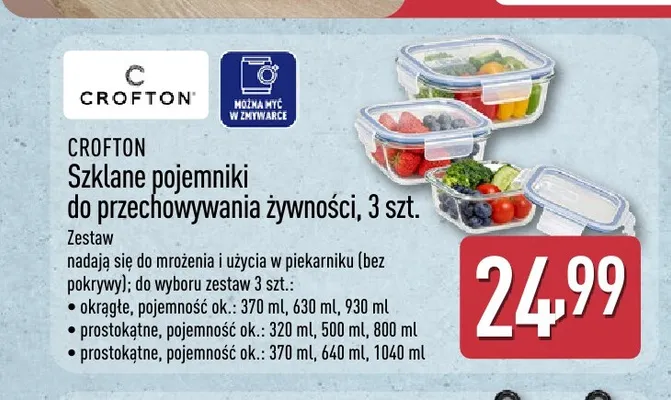 Szklane pojemniki do przechowywania żywności prostokątne Crofton 3-pak promocja w Aldi